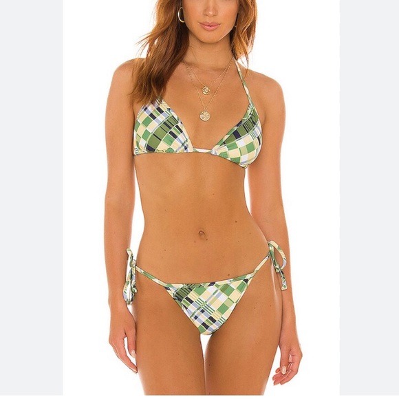 Faithfull The Brand Jaqueline Bikini Top hazel bottom set Check Print sz medium - Picture 1 of 7